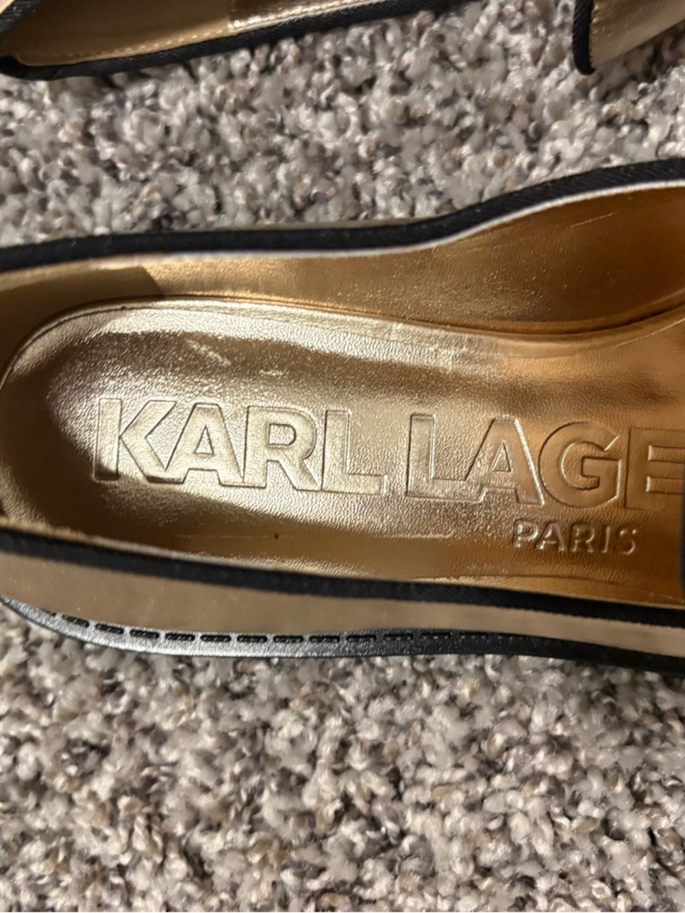 Karl Lagerfeld Metallic Gold Leather Penny Loafers with Medallion - Picture 3 of 5